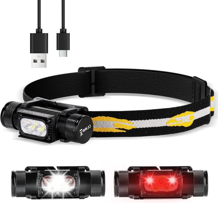 SOFIRN H35R LED Headlamp Rechargeable, 1500 Lumens White Light & Lightweight Head Light with 660nm Deep Red Light