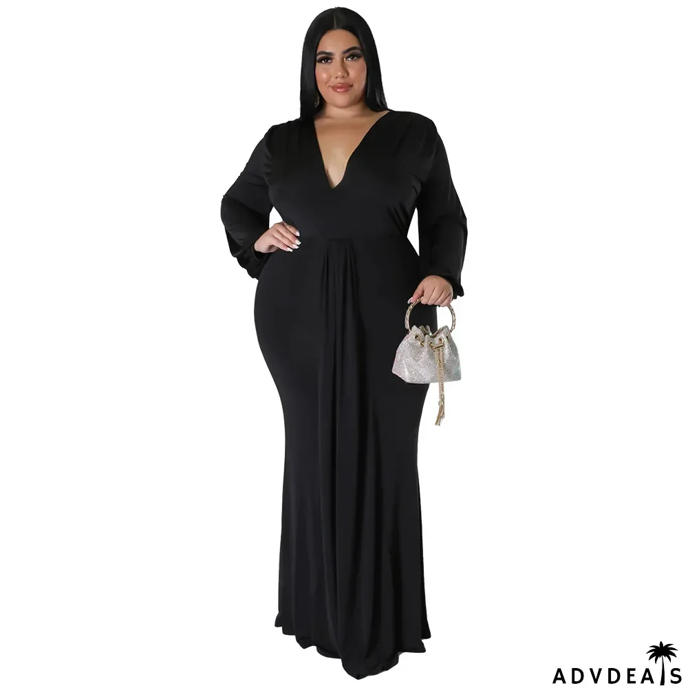 Fall Fashion Plus Size Women's Sexy Nightclub Dress Irregular V-Neck Dress