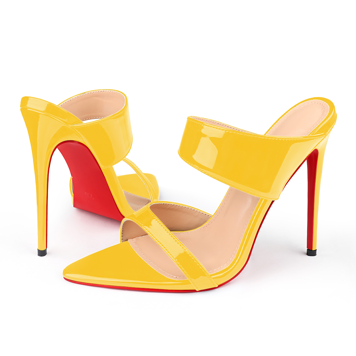 120mm Women's Sandals Pointed Toe Mules Heels Slip on Red Bottom Stilettos Irregular Strap Sandals -MERUMOTE