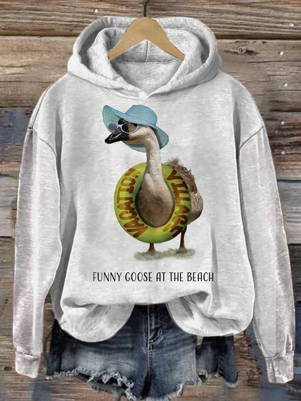 Women's Funny Goose At The Beach Vacation Village Graphic Hoodie