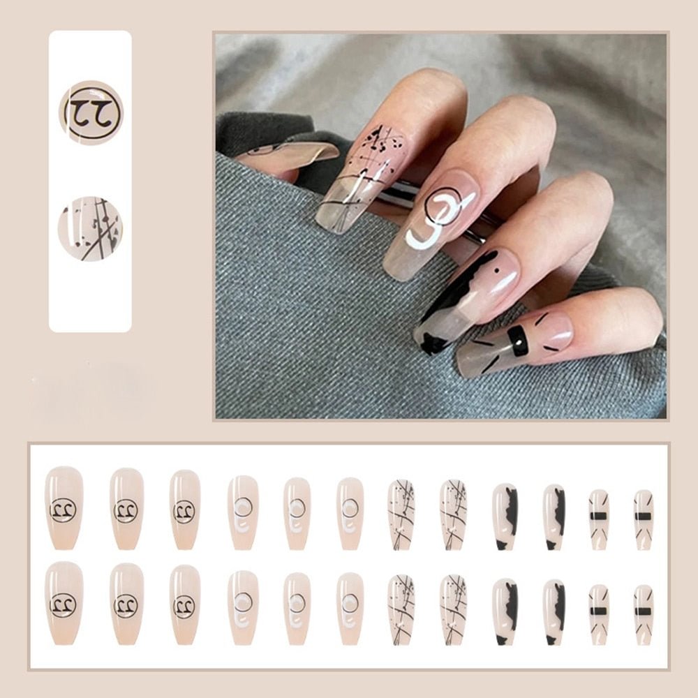 24pcs Fake nails with Digital Inkjet designs Detachable Ballerina False Nails Press On Nails Wearable Coffin Full Cover Nail Tip
