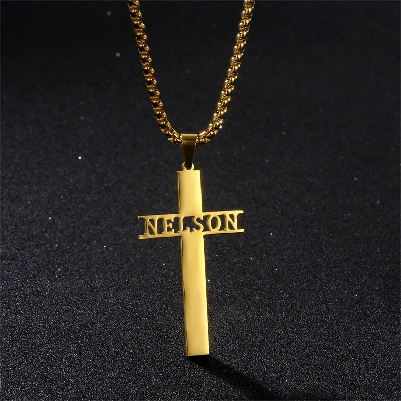 Custom Name Cross Nameplate Chain Pendant Necklace Personalized Jewelry-VESSFUL