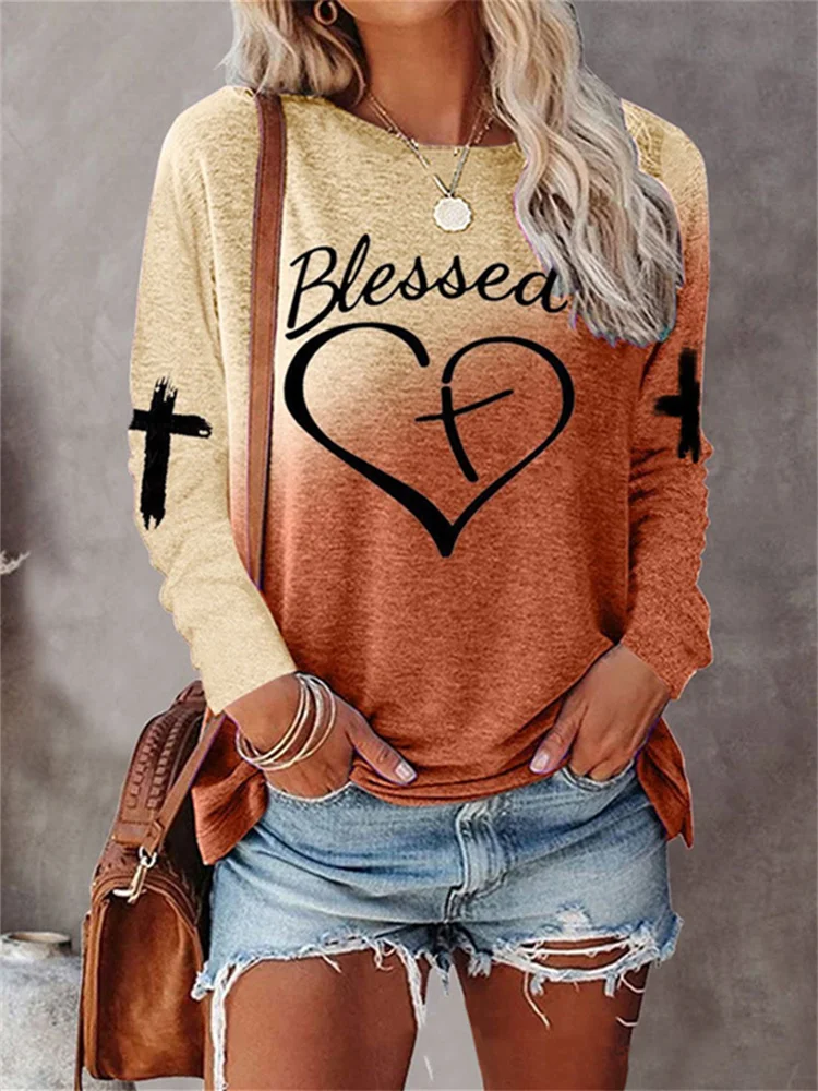 Blessed And Heart Cross Graphic T Shirt