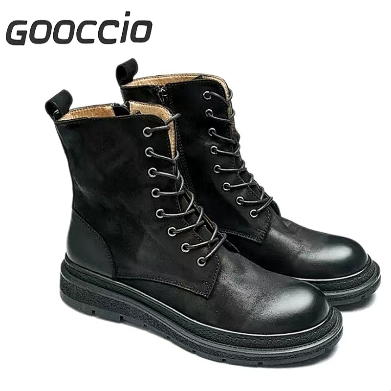 DT198 Retro-Style Cowhide Martin Boots For Men GOOCCIO   