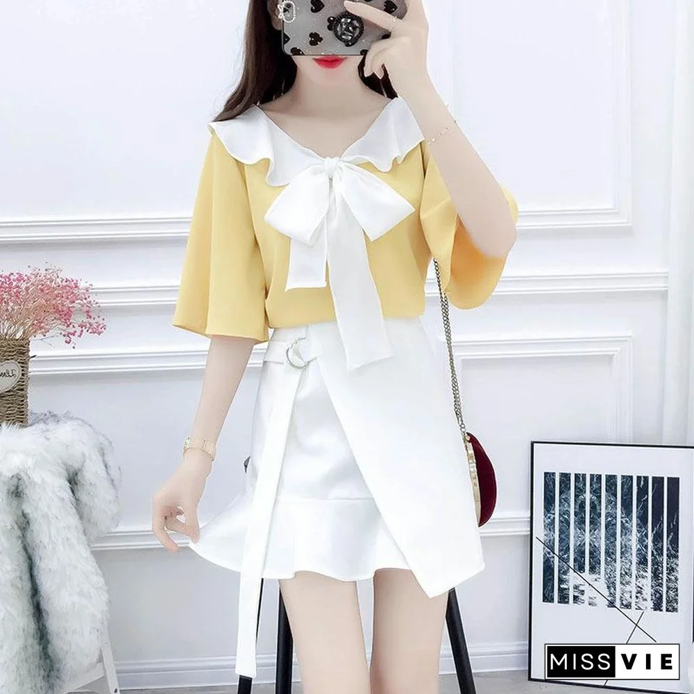 Elegant V-Collar Bowknot Two-Piece Set P11415