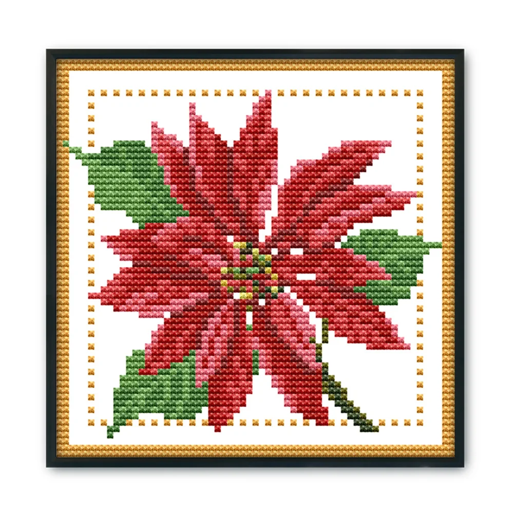 14CT Stamped Cross Stitch - December Flower(Canvas|17*17CM)