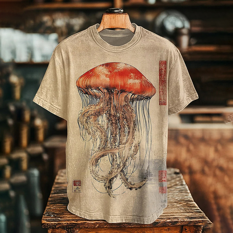 Men's Jellyfish Vintage Illustration Print Casual T-shirt