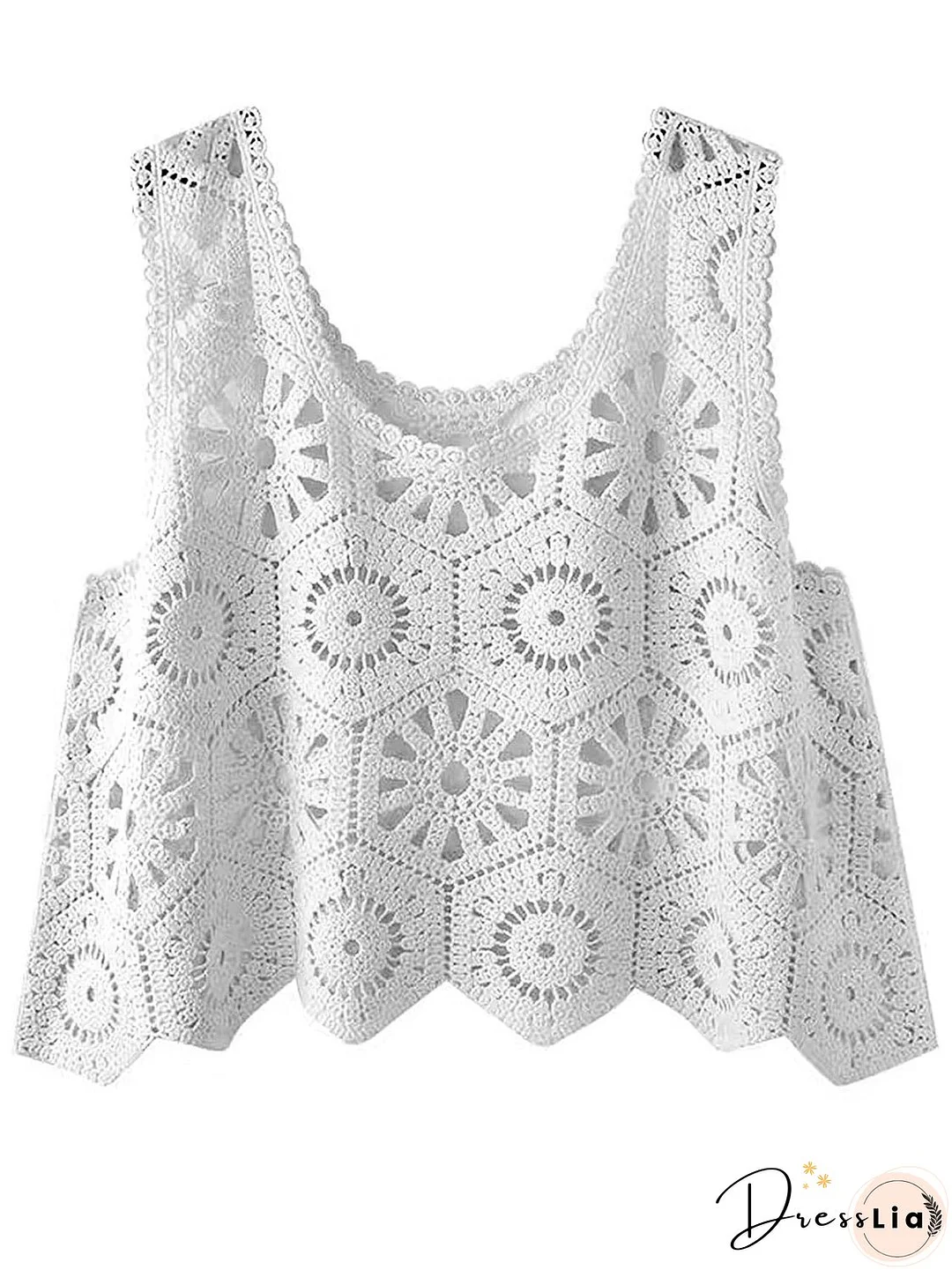 Openwork Round Neck Knit Vest