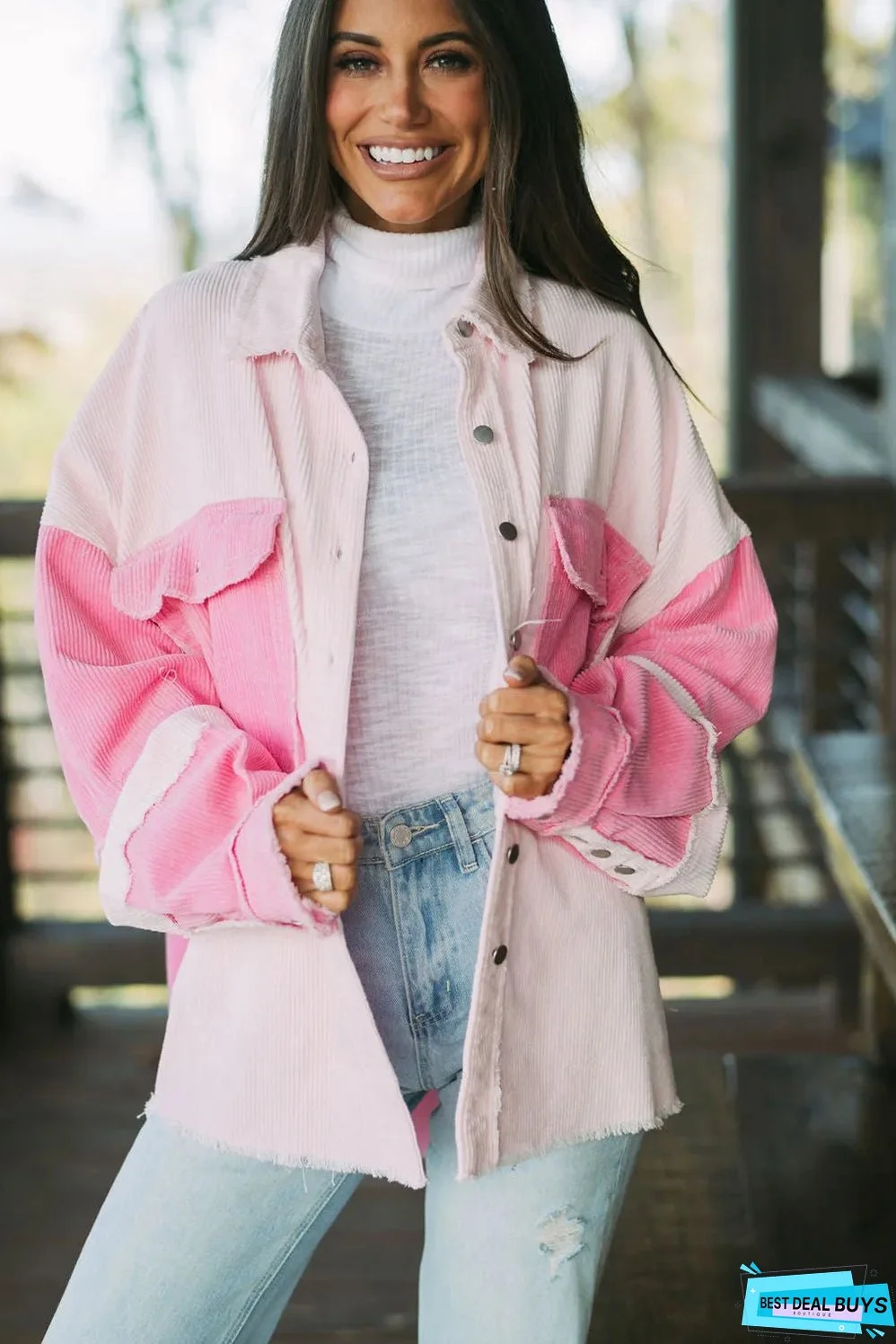 Delicacy Two-tone Color Exposed Seam Corduroy Shacket