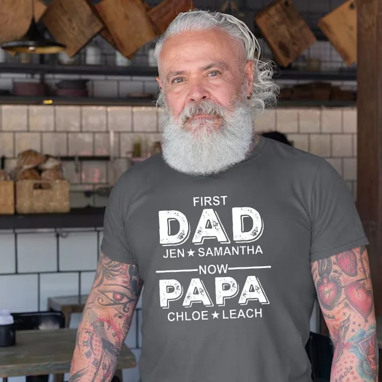 First Dad Now Papa Shirt, Personalized Dad Shirt, Grandpa Shirt with Kids Name, Papa Shirt, Father's day Shirt, Father's day Gift