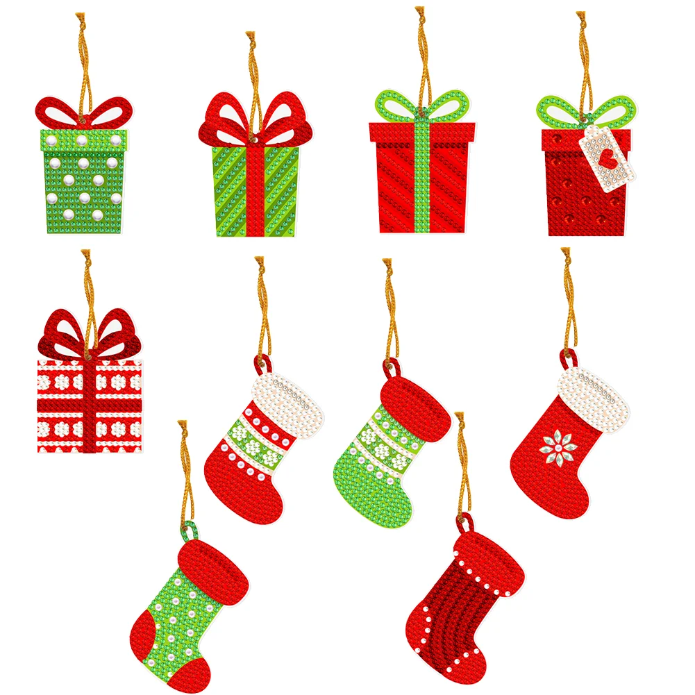 10pcs DIY Xmas Stocking Gifts Diamond Painting Christmas Tree Pendant Christmas Decorations Set