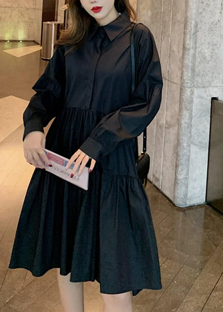 French Black Stand Collar Spring Robe Dresses