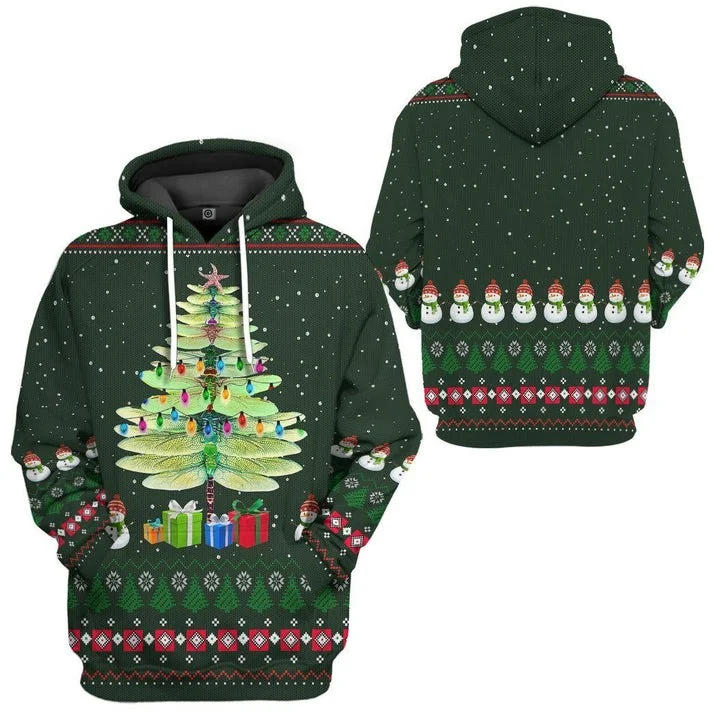 Unisex Green Ugly Christmas Sweaters 3D Dragonfly Print Hoodies