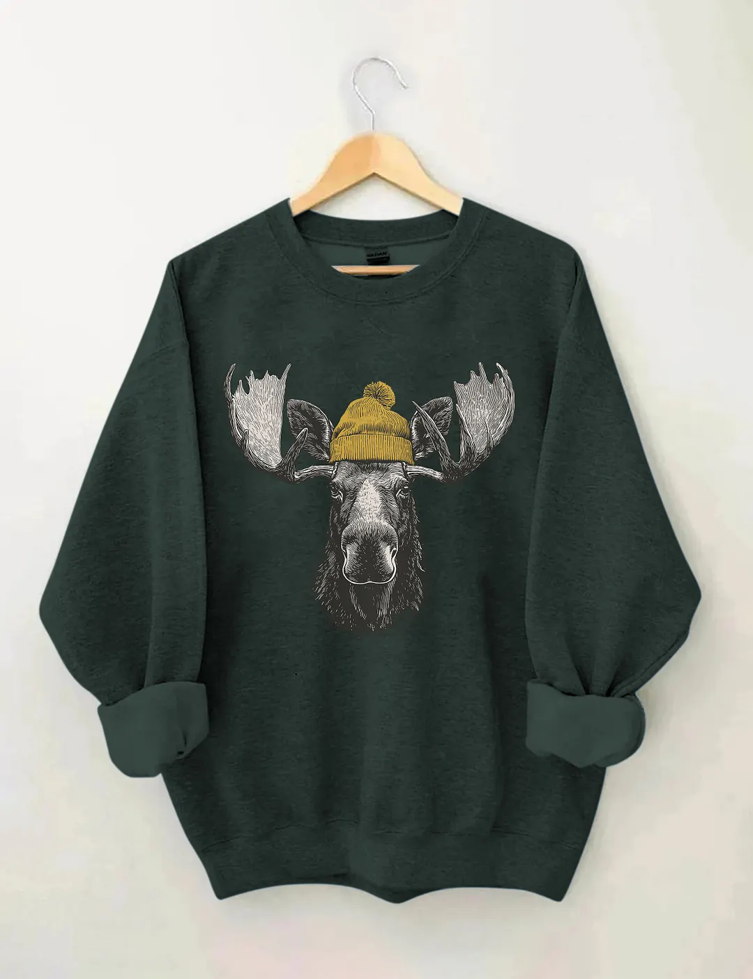 Bull Moose Wearing Beanie Sweatshirt