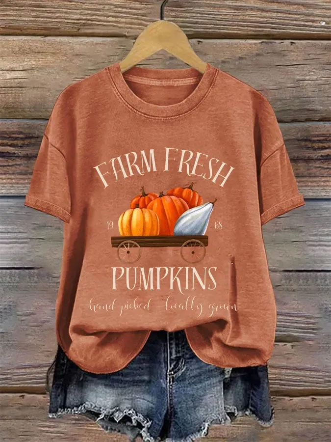 Women's Halloween Pumpkin Print Casual T-Shirt 