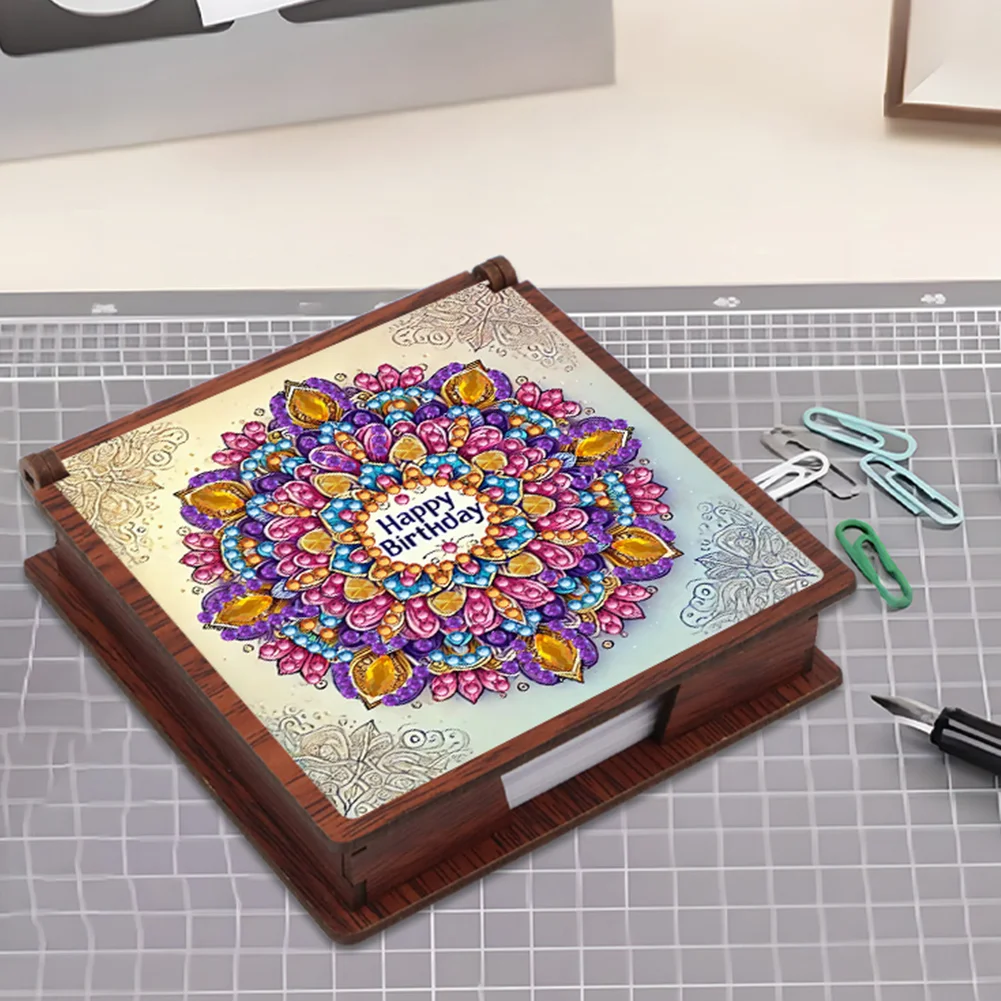 Wooden 5D Diamond Painting Kit Note Box DIY Diamond Art Notepad Box (Mandala)