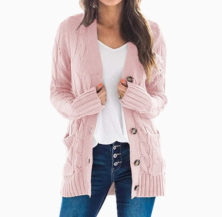 Uveng Long Sleeve Size Cardigan Knitted Women's Mid-length Coat