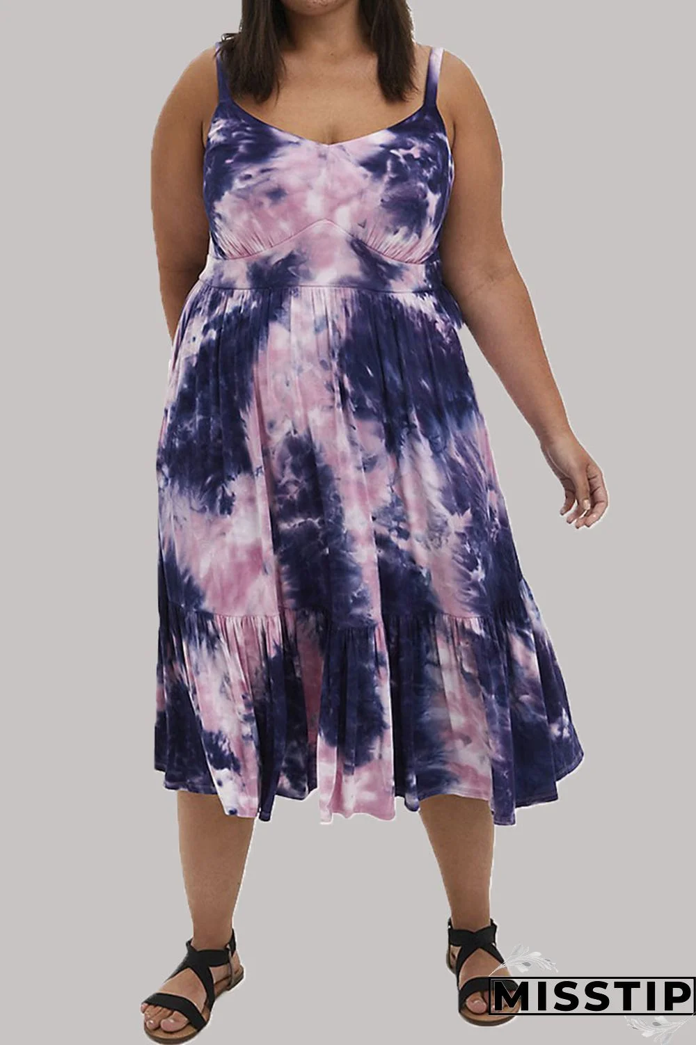 Purple Fashion Sexy Print Patchwork Spaghetti Strap A Line Dresses