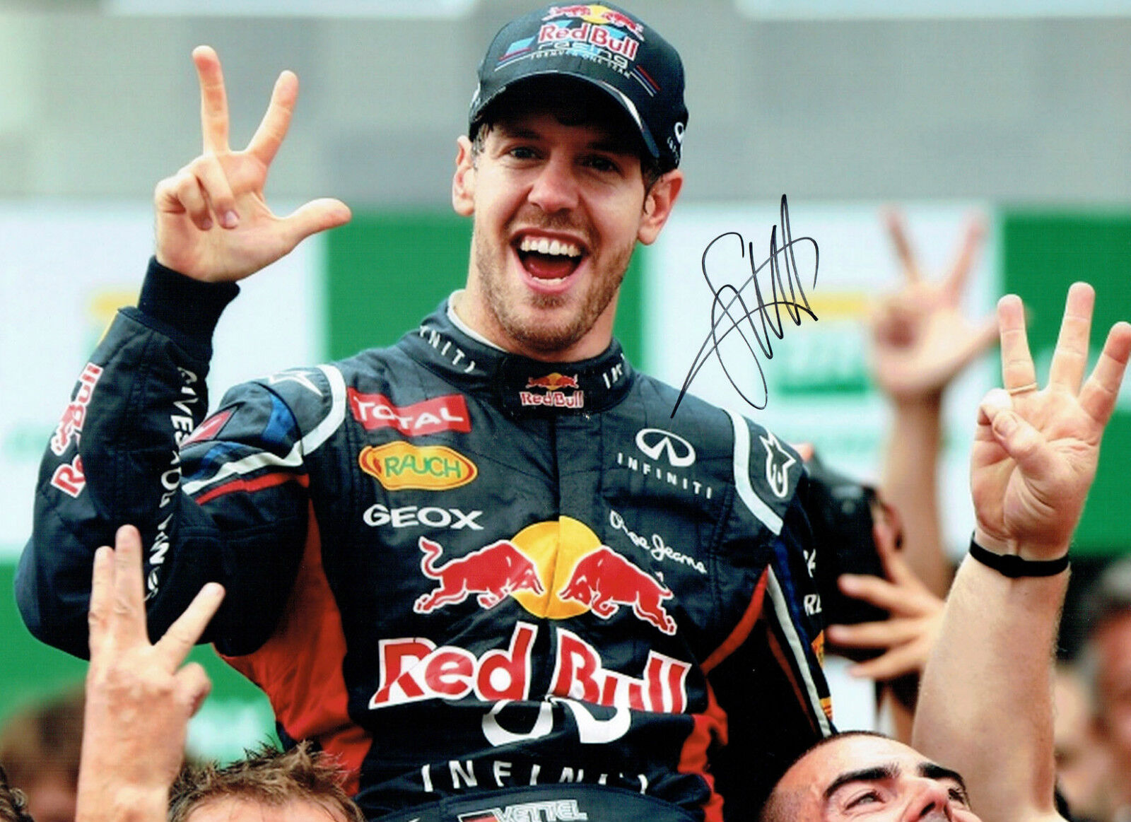 Sebastian VETTEL SIGNED Red Bull World Champion 16x12 HUGE Photo Poster painting AFTAL COA