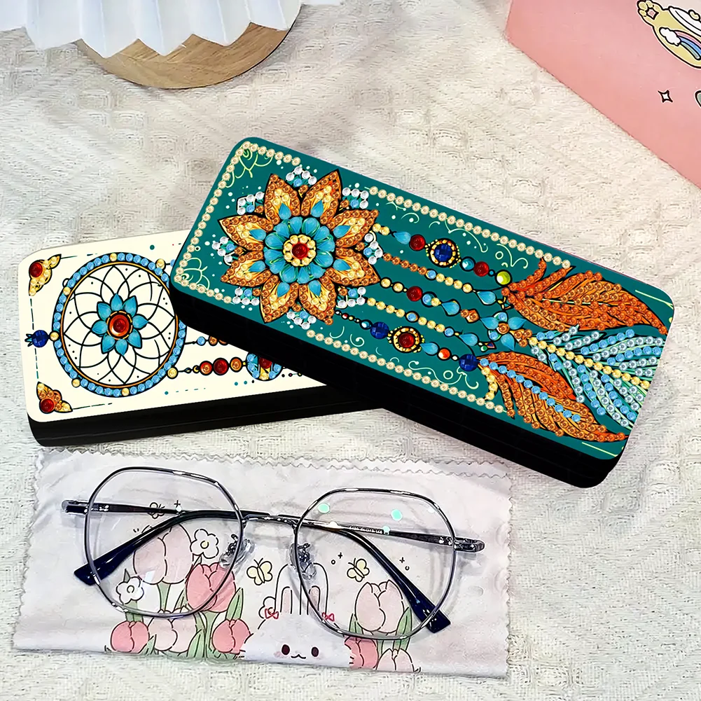 2Pcs 5D DIY Dream Catcher Diamond Painting Glasses Case Kit Diamond Art Case