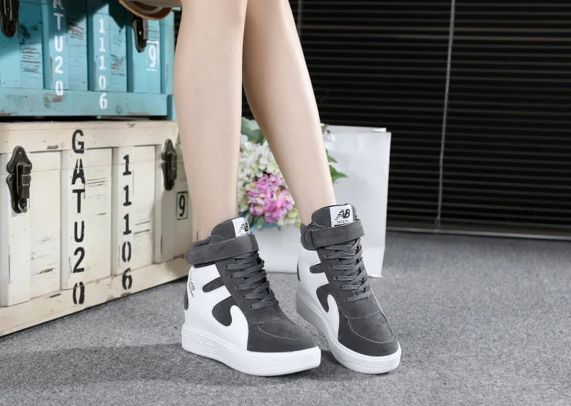 NEW Thick Platform Sneakers Casual Lace-Up Wedges High Heel Womens Sport Shoes Outdoor Black Red Platform Vulcanize Shoes Women