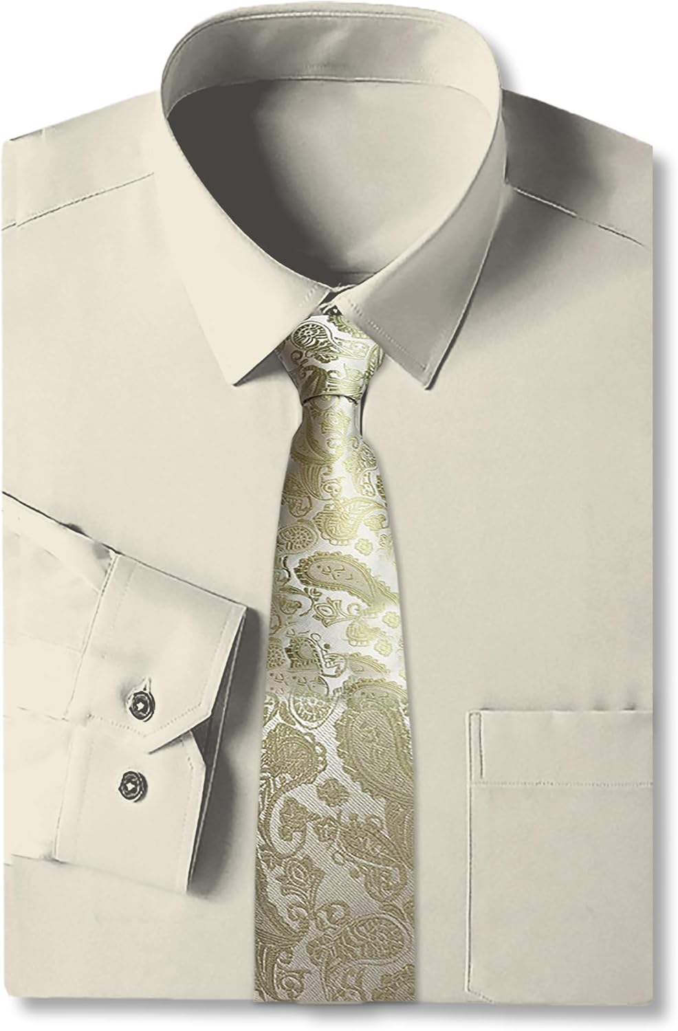 Cromoncent Set Camicia E Cravatta Da Uomo, Maniche Lunghe, Con Fazzoletto Da Taschino Abbinato – Bianco, Taglia Large