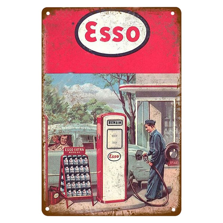 Esso Gasoline - Vintage Tin Signs/Wooden Signs - 7.9x11.8in & 11.8x15.7in