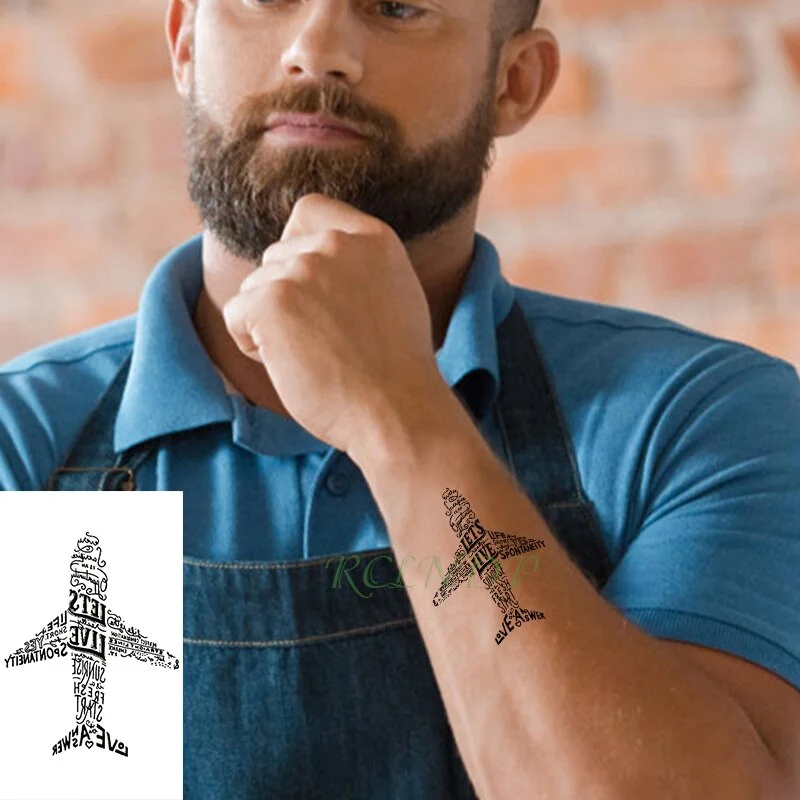 Waterproof Temporary Tattoo Sticker Cross Love Heart Diamond Lighting Small Art Tatto Flash Tatoo Fake Tattoos for Men Women