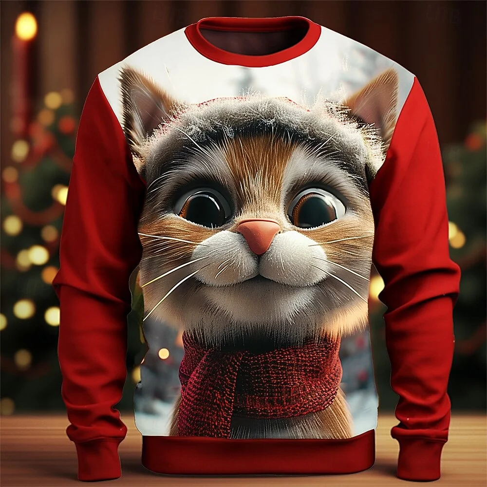 3D Print Scarf Cat Christmas Ugly Sweatshirt-inspireuse
