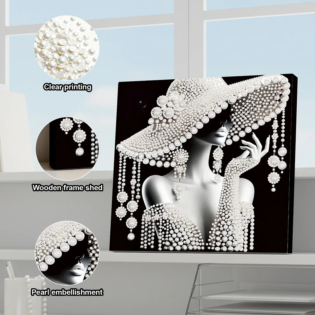 Lady - DIY Pearl Diamond Art Kit With Frame 30*30cm