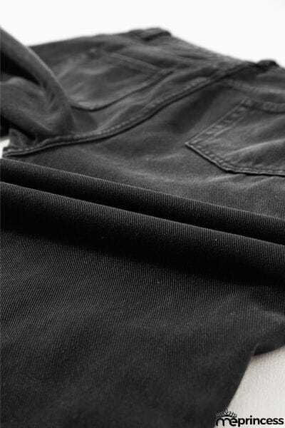 Distressed Raw Hem Jeans with Pockets