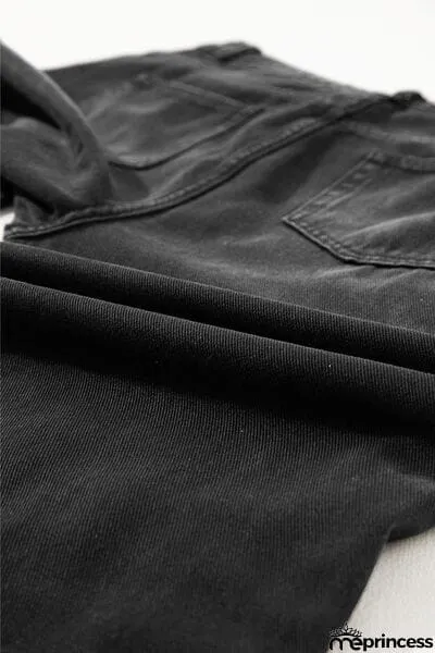 Distressed Raw Hem Jeans with Pockets
