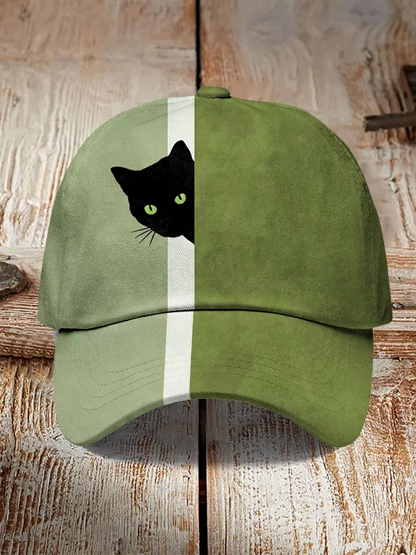 Men's Fun Hide And Seek Black Cat Print Hats