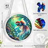 (18.5cm)DIY Acrylic Jigsaw Puzzle Window Hanging with Hanging Chain DIY Stained Glass Decoration Round Window Puzzle Decor for DIY Craft Project (Goldfish)