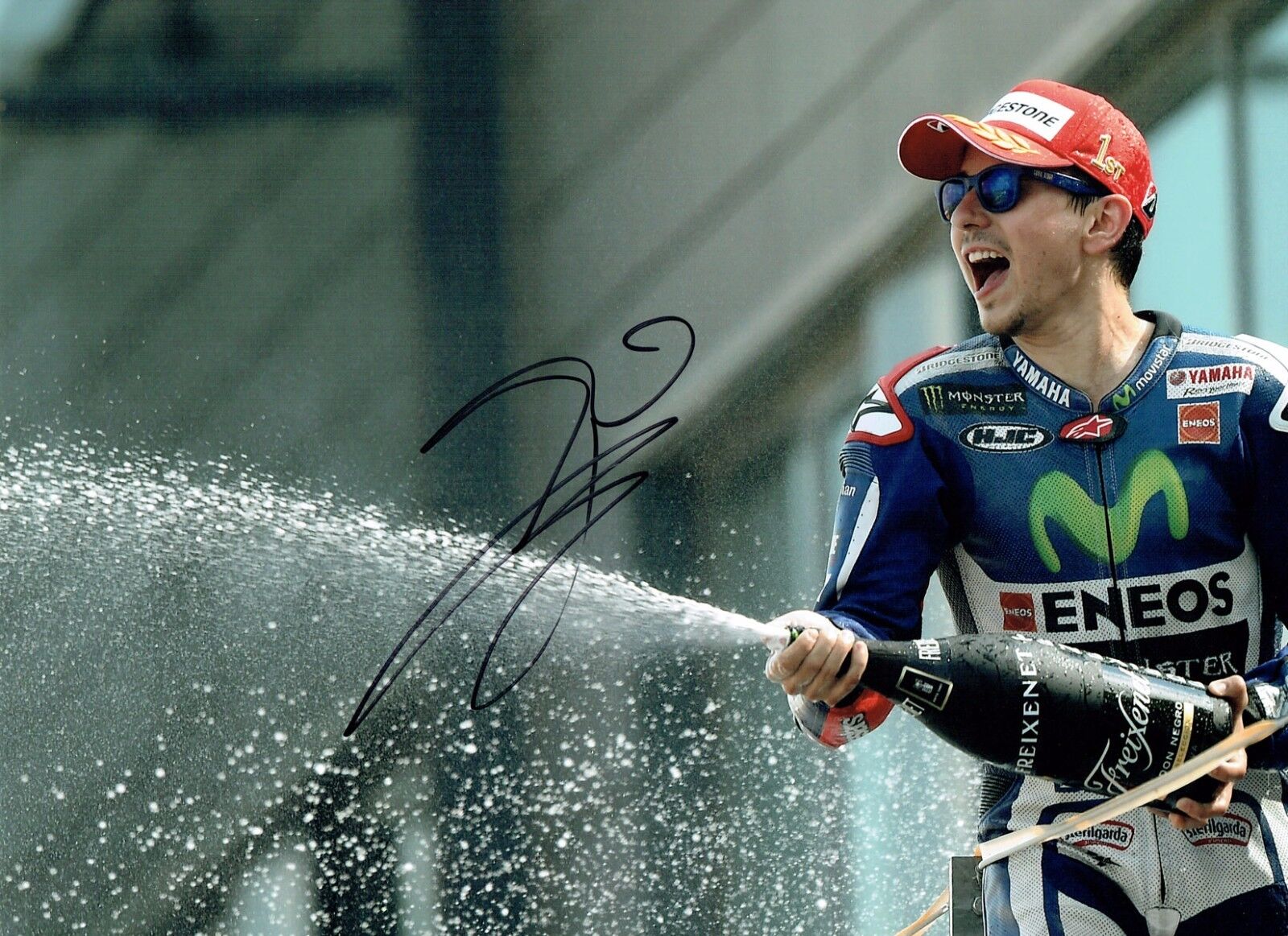 Jorge LORENZO SIGNED 16x12 Autograph Podium Photo Poster painting AFTAL MOTOGP Movistar Yamaha