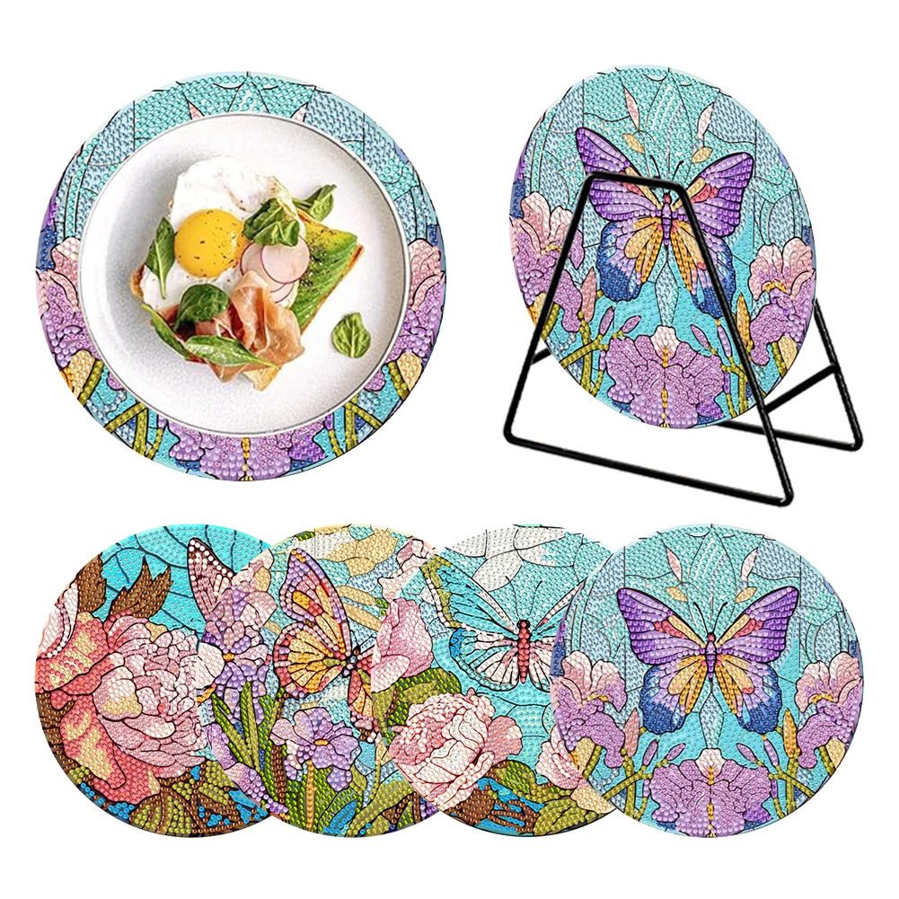 4 Pcs Garden Butterfly Acrylic Diamond Painted Placemats Eco-Friendly Placemat