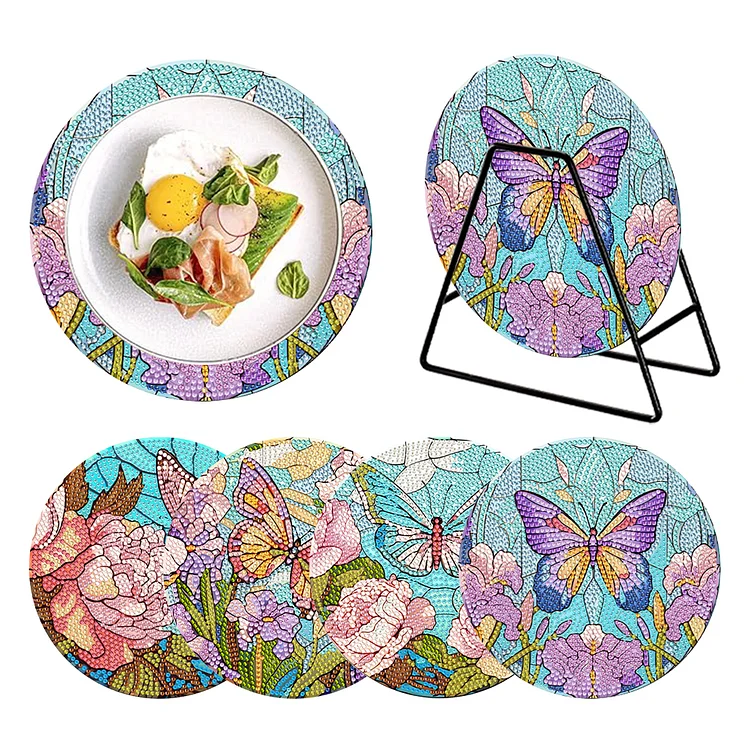 4 Pcs Mandala Acrylic Diamond Painted Placemat Eco-Friendly Placemat with Holder