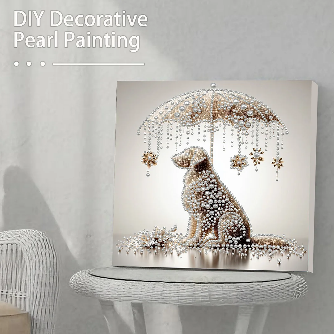 Umbrella Puppy - DIY Pearl Diamond Art Kit With Frame 30*30cm