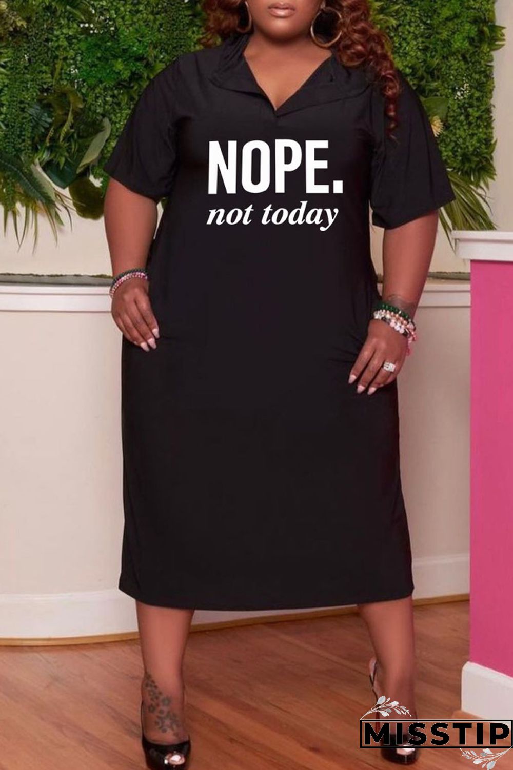 Black Casual Print Ripped Patchwork Hooded Collar Straight Plus Size Dresses