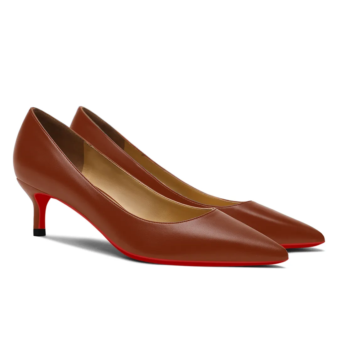 50mm Women's Low Heel Kittens Pointed Toe Casual Slip On Matte Red Bottoms Pumps-vocosishoes