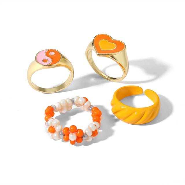 YOY-Colorful Heart Ring Set