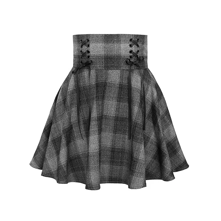 High Waist Plaid Lace Up Skirt Brigitte