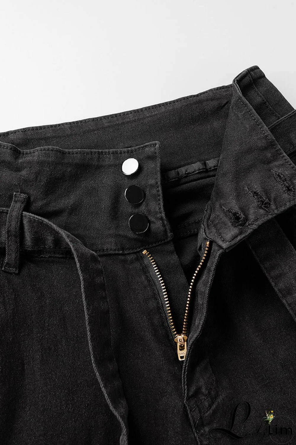 Black Casual Solid Bandage Patchwork High Waist Denim Jeans