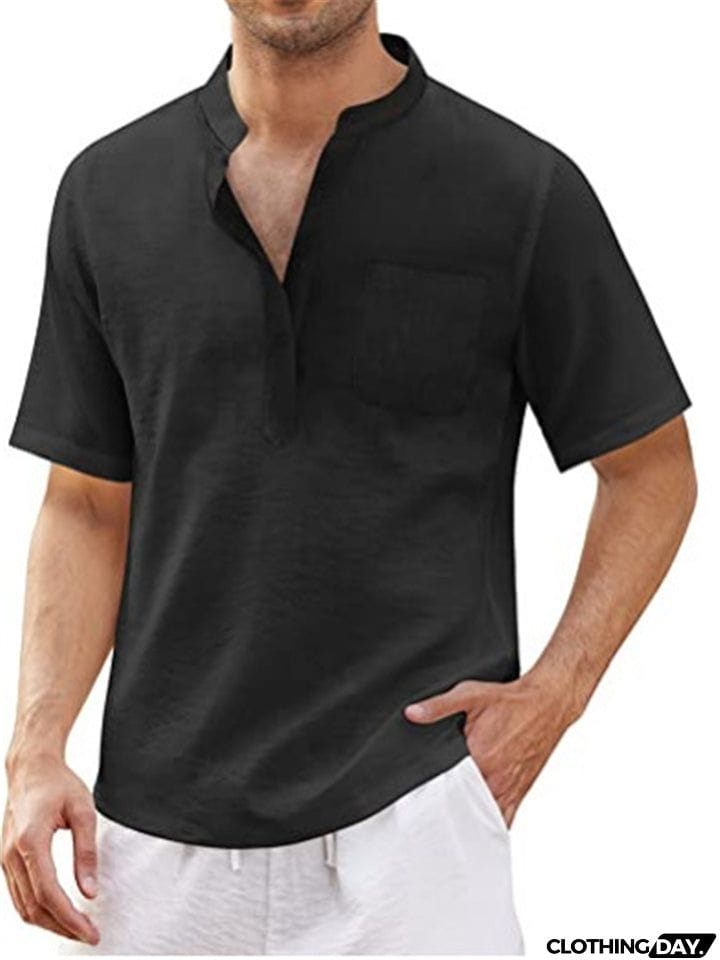 Short Sleeve Solid Color Linen T-Shirts For Men