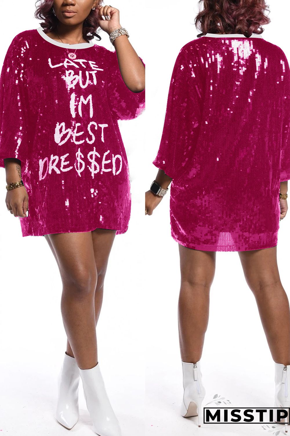 Blue Casual Sexy Letter Offset Hip Dress