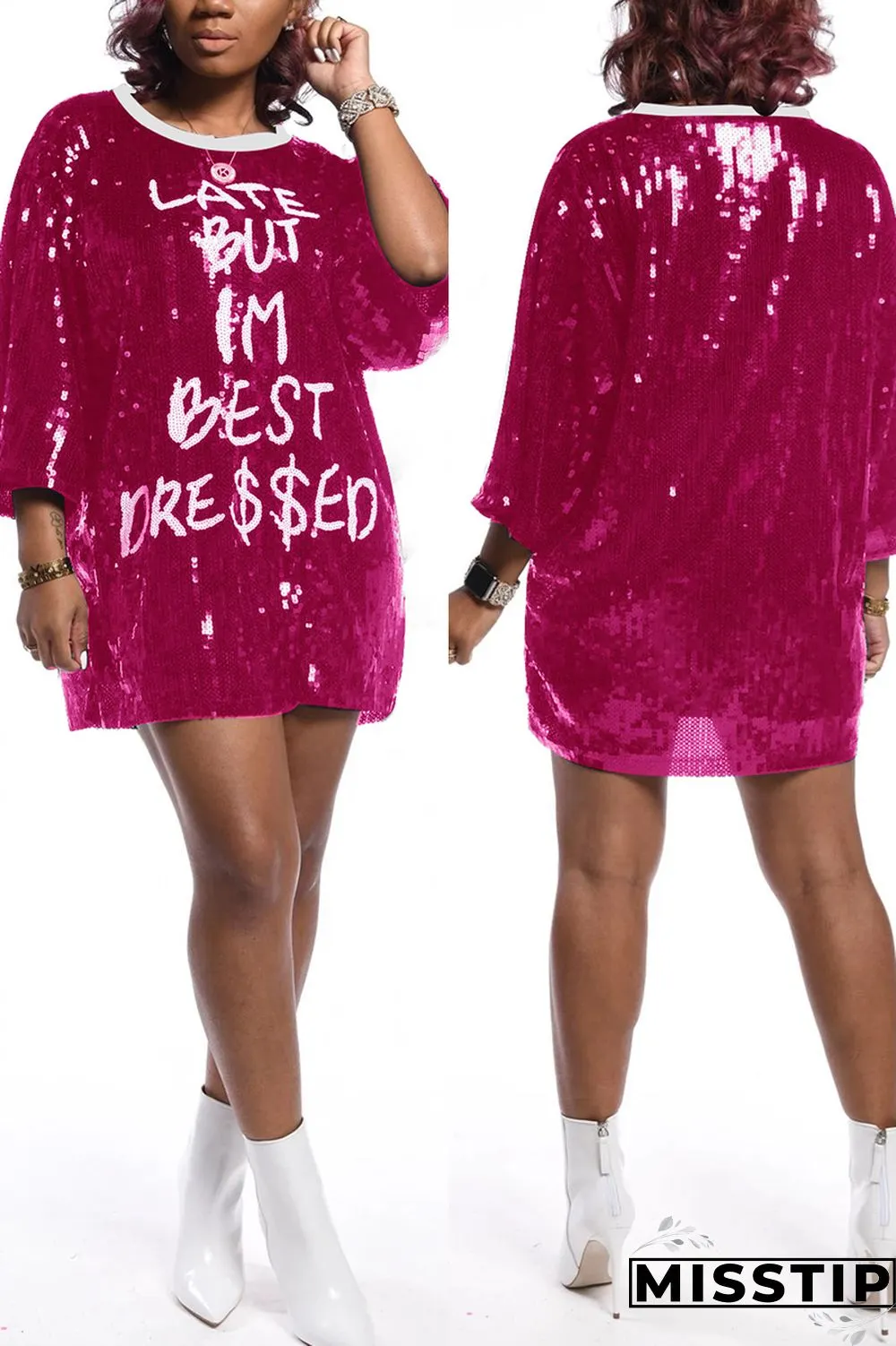 Blue Casual Sexy Letter Offset Hip Dress