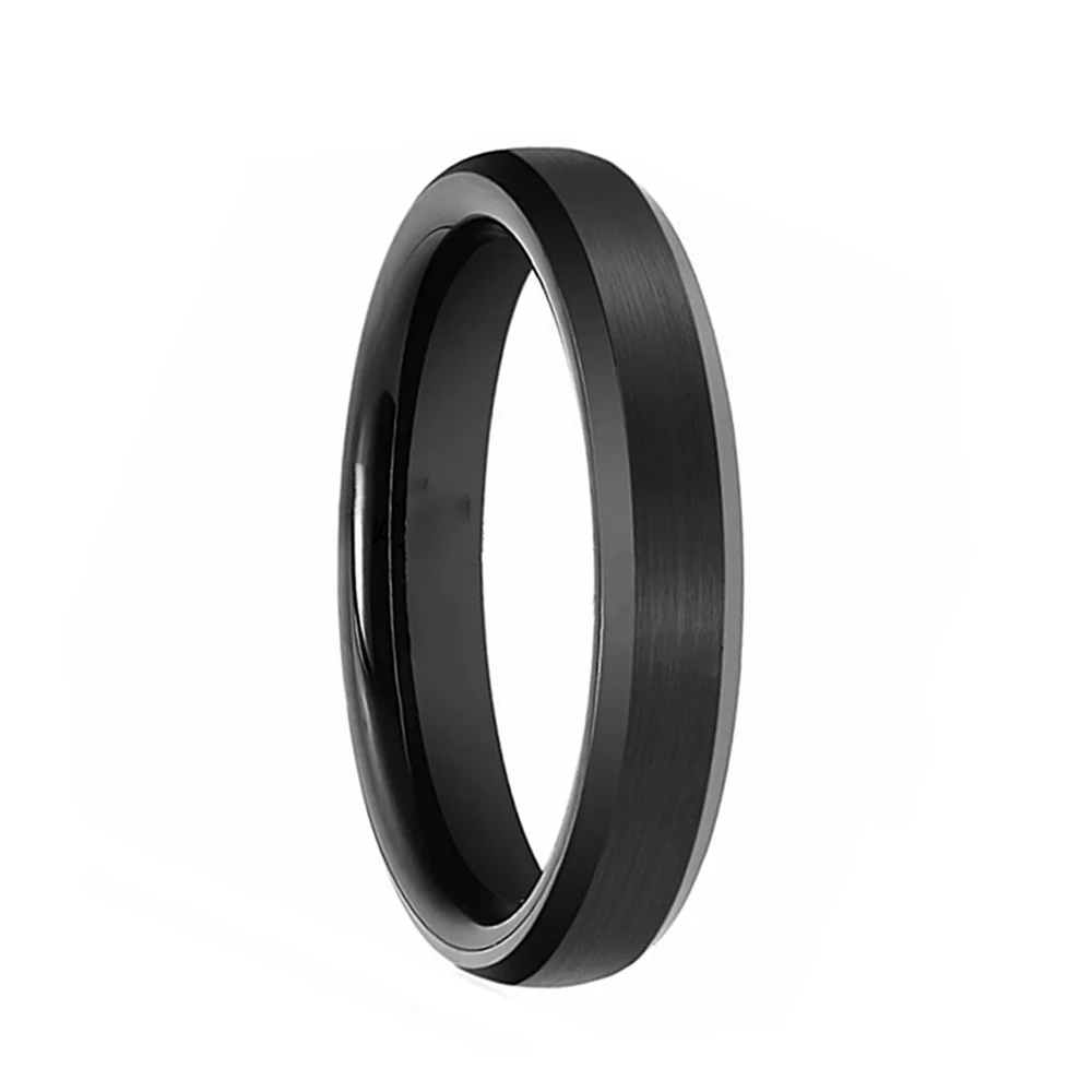 4MM 6MM 8MM Mens Black Top Beveled Edge Tungsten Carbide Rings