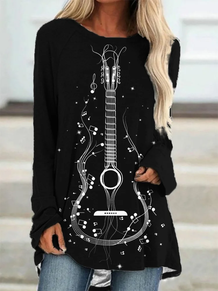 Music Notes Guitar Glitter Art A Line T Shirt