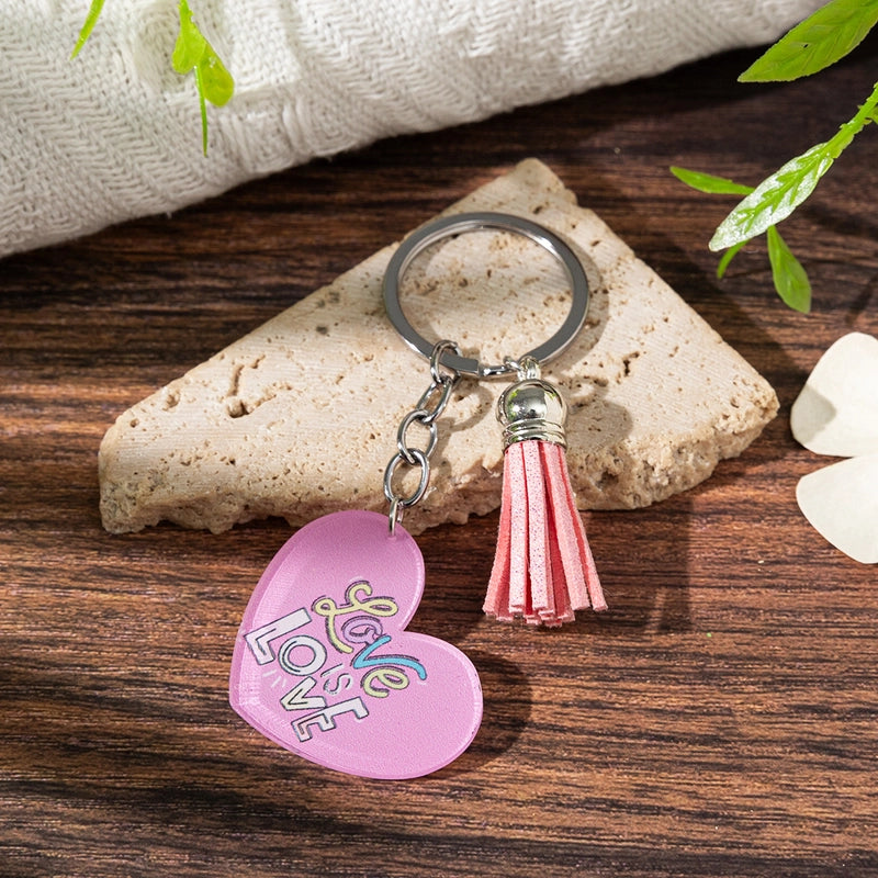 Cute Letter Heart Shape Arylic Tassel Keychain
