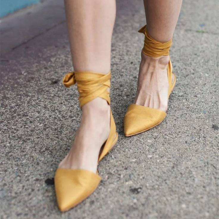 Yellow Strappy Pointy Toe Flats - US Sizes 3-15 Vdcoo